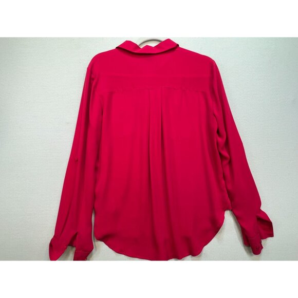 Ann Taylor Shirt Top Button Up Long Sleeve Stretch Polyester Red Women's Size 6 - Picture 11 of 13
